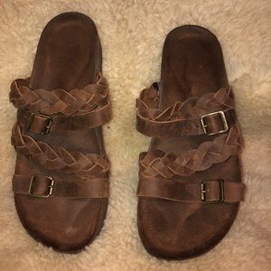 Brown braided suede leather sandal